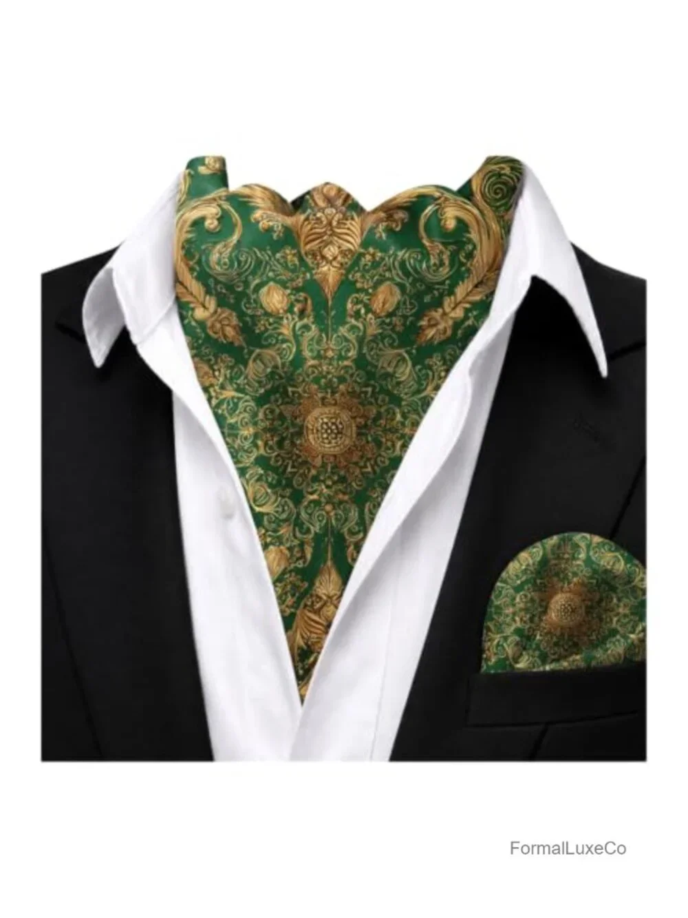 Men's Silk Ascot Cravat & Pocket Square Set Formal Wedding Neckwear